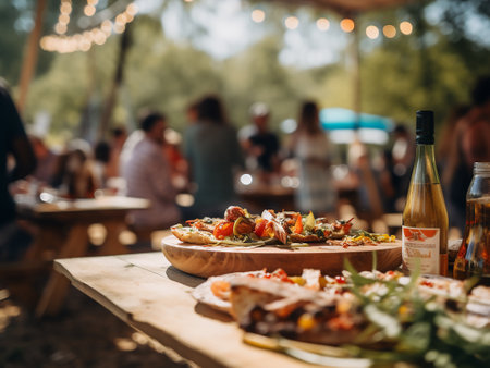 Delicious pizza on the table in a restaurant. Catering.の写真素材