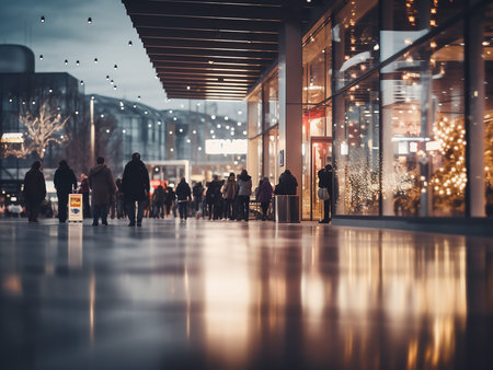 Crowd of people walking in the city at night, motion blur
