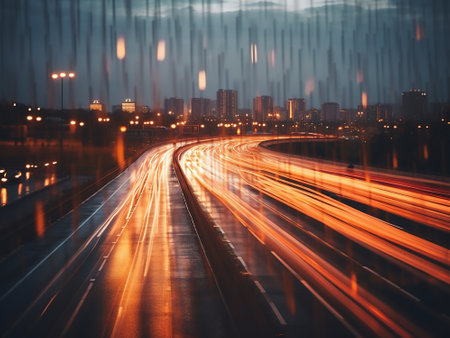 Traffic in the city at night. Motion blur. Abstract background.の写真素材