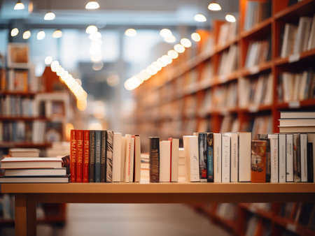 Books on the bookshelf in the library. Selective focus.の写真素材