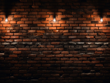 Background of brick wall texture with spotlights. Vintage style tonedの写真素材
