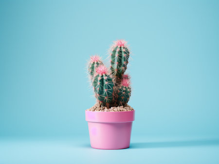 Cactus in a pot on a blue background. Minimal concept.の写真素材