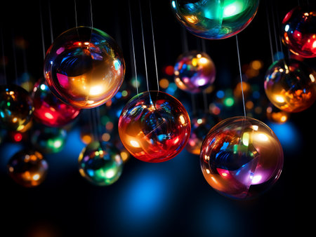 Colorful Christmas balls on a black background. New Year concept.の写真素材