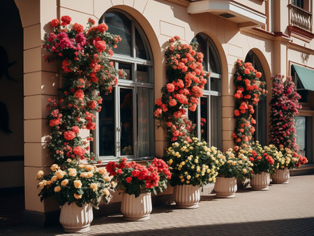 Flower arrangement on the streets of St. Petersburg, Russia.の写真素材