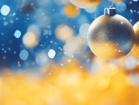 Christmas background with baubles on abstract bokeh background.の写真素材