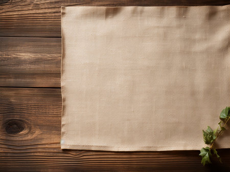 Napkin on a wooden background. Top view. Copy space.