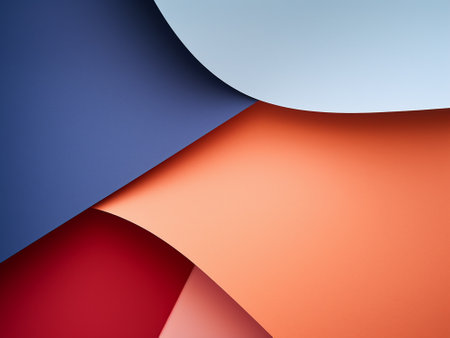 abstract background with paper layers in blue, orange and red colorsの写真素材