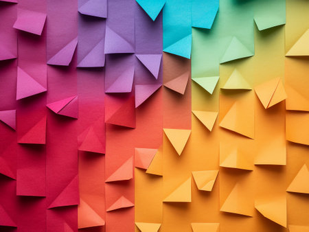 Colorful origami background with space for text. Colored paperの写真素材