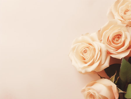Beautiful roses on a beige background. Place for text.の写真素材