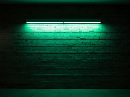Green neon light on the brick wall. 3d render image.の写真素材