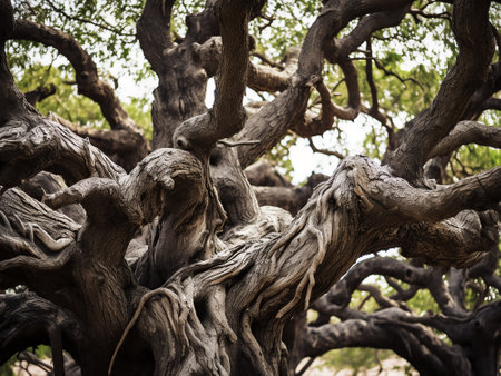 Old oak tree in the park. Vintage style. Shallow depth of fieldの写真素材