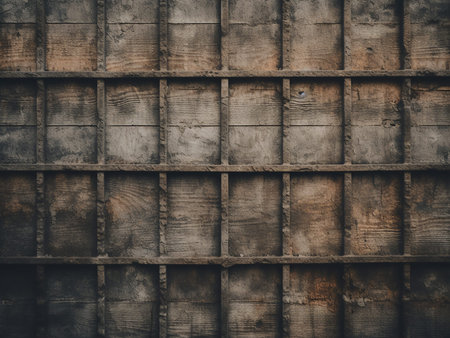 Wooden boxes on the wall of the building. Abstract background.