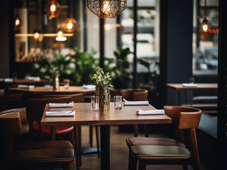 Interior of a cafe with tables and chairs, interior design concept
