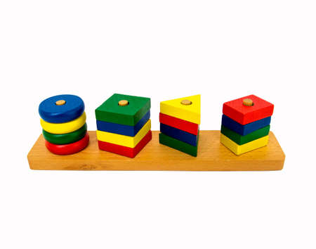 	Wooden toys for children, bright colors, rounded rectangular shaの写真素材