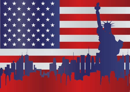 Statue of Liberty and American flagのイラスト素材