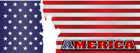 Statue of Liberty and American flagのイラスト素材