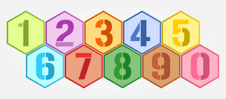 Hexagon colorful numbers set  のイラスト素材