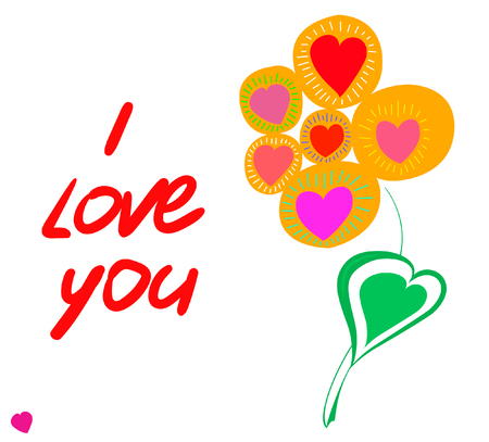 Postcard flower and the text I love you. White background. Vector.のイラスト素材