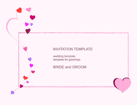 Template invitations multicolored hearts on a purple background. Suitable for Valentine's Day, weddings, parties. Vector illustration.のイラスト素材