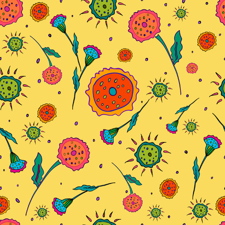 Floral pattern seamless. Abstract hand-drawn flowers on a yellow background. Vector illustration.のイラスト素材