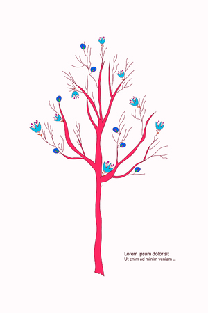 The stylized tree with flowers and text. For your design.のイラスト素材