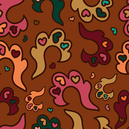 Seamless pattern colorful on a dark orange background. For printing on packaging, bags, cups, laptop, etc. Vector.のイラスト素材