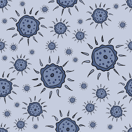 Seamless flowers pattern. Light grayish-blue background. For printing on packaging, bags, cups, laptop, etc. Vector illustration.のイラスト素材