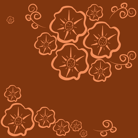Floral pattern seamless. Orange flowers on a dark orange background. Vector illustration.のイラスト素材