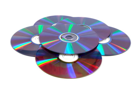 Scattered compact disks close up (isolated)