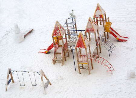 Playground with snowの写真素材