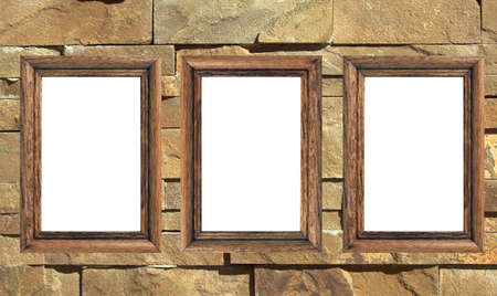 Three blank frames on the wallの写真素材