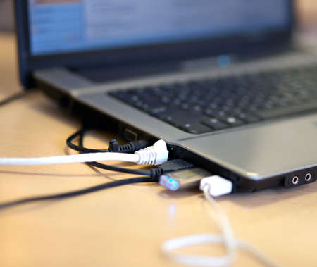 Laptop wiresの写真素材