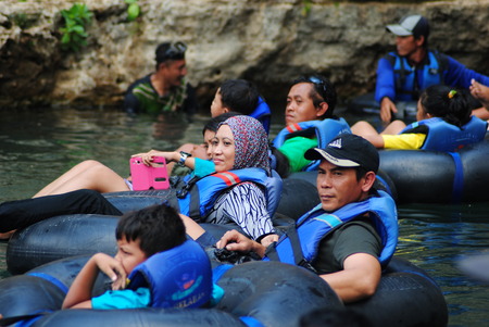 Playing on cave tubing pindul with friends was very fun, wonosari jogjaのeditorial素材