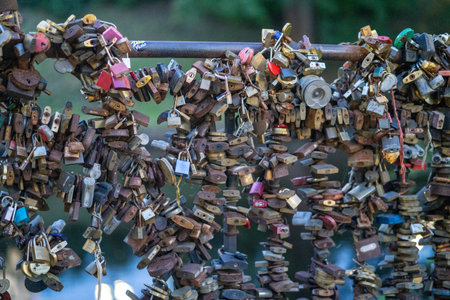 Many wedding locks on the Bridgeの写真素材