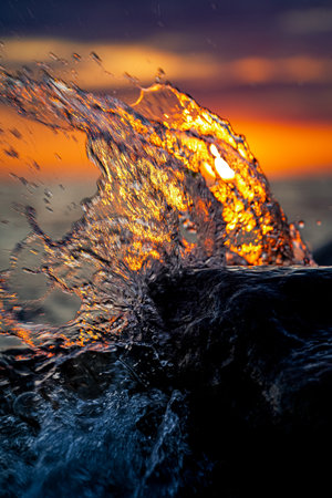 Sunlit Wave Explosionの写真素材