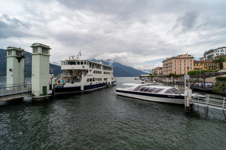 Enjoy a stunning scenic lake view complete with boats serene surroundingsの写真素材