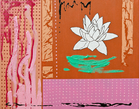 Water lily - original oil painting on canvasの写真素材