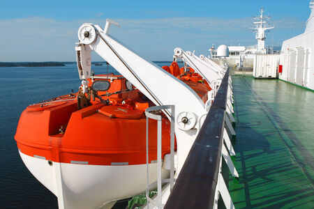 life boat on cruise ship for emergency situationの写真素材
