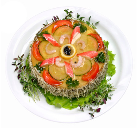 Garnished sandwich cake, isolated on white 