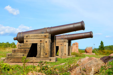Cannons in historical Russian stronghold area in Bomarsund, Aland Islands.