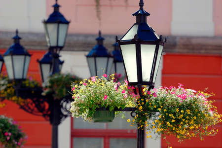 Street lanterns in Tartu town hall square Estonia.の写真素材