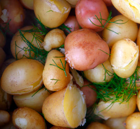 Boiled potatoes with shell close view.の写真素材