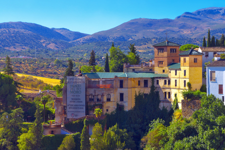 Medieval Moorish palace: Palacio Del Rey Moro in evening sun in Ronda, Spain.のeditorial素材