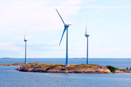 Power generators at Baltic Sea in Aland region.の写真素材