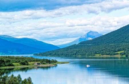 Sea and mountains in Northern Norway  in summer, Senja Island surroundings.
