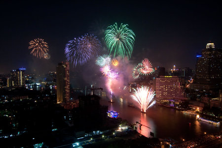 Fireworks in the centre of Bangkok, Thailandの写真素材