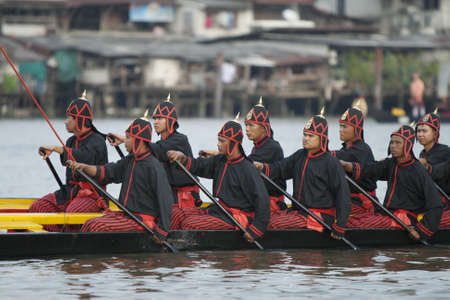 BANGKOK,THAILAND-NOVEMBER,2 The Royal Barge Procession Exercises on the occasion for Royal Kathin ceremony which will take place at Wat Arun Ratchavararam,November 2,2012 in Bangkok,Thailand のeditorial素材