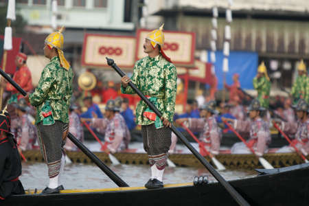 BANGKOK,THAILAND-NOVEMBER,2 The Royal Barge Procession Exercises on the occasion for Royal Kathin ceremony which will take place at Wat Arun Ratchavararam,November 2,2012 in Bangkok,Thailand のeditorial素材