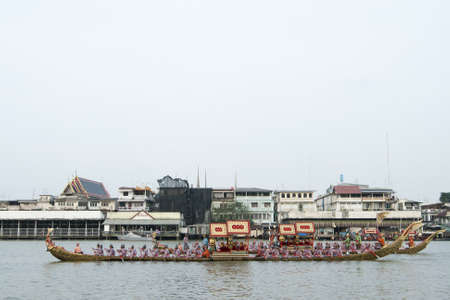 BANGKOK,THAILAND-NOVEMBER,2 The Royal Barge Procession Exercises on the occasion for Royal Kathin ceremony which will take place at Wat Arun Ratchavararam,November 2,2012 in Bangkok,Thailand のeditorial素材