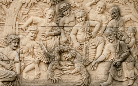 native molding art on wall in thai styleの写真素材